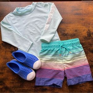 Toddler Boy, Kids Swim Set - 3T RuffleButts UPF Rashguard, Old Navy Swim Shirt